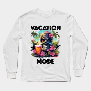 Tiki Statue Next To Beer - Vacation Mode (Black Lettering) Long Sleeve T-Shirt